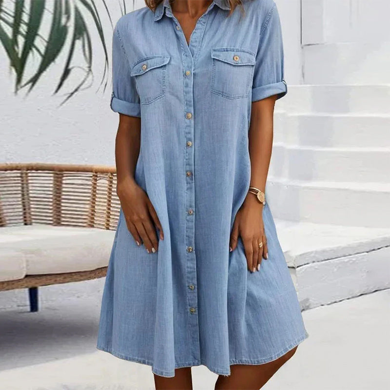 Rianne™ | Elegante vintage jurk met korte mouwen, kraag en knopen