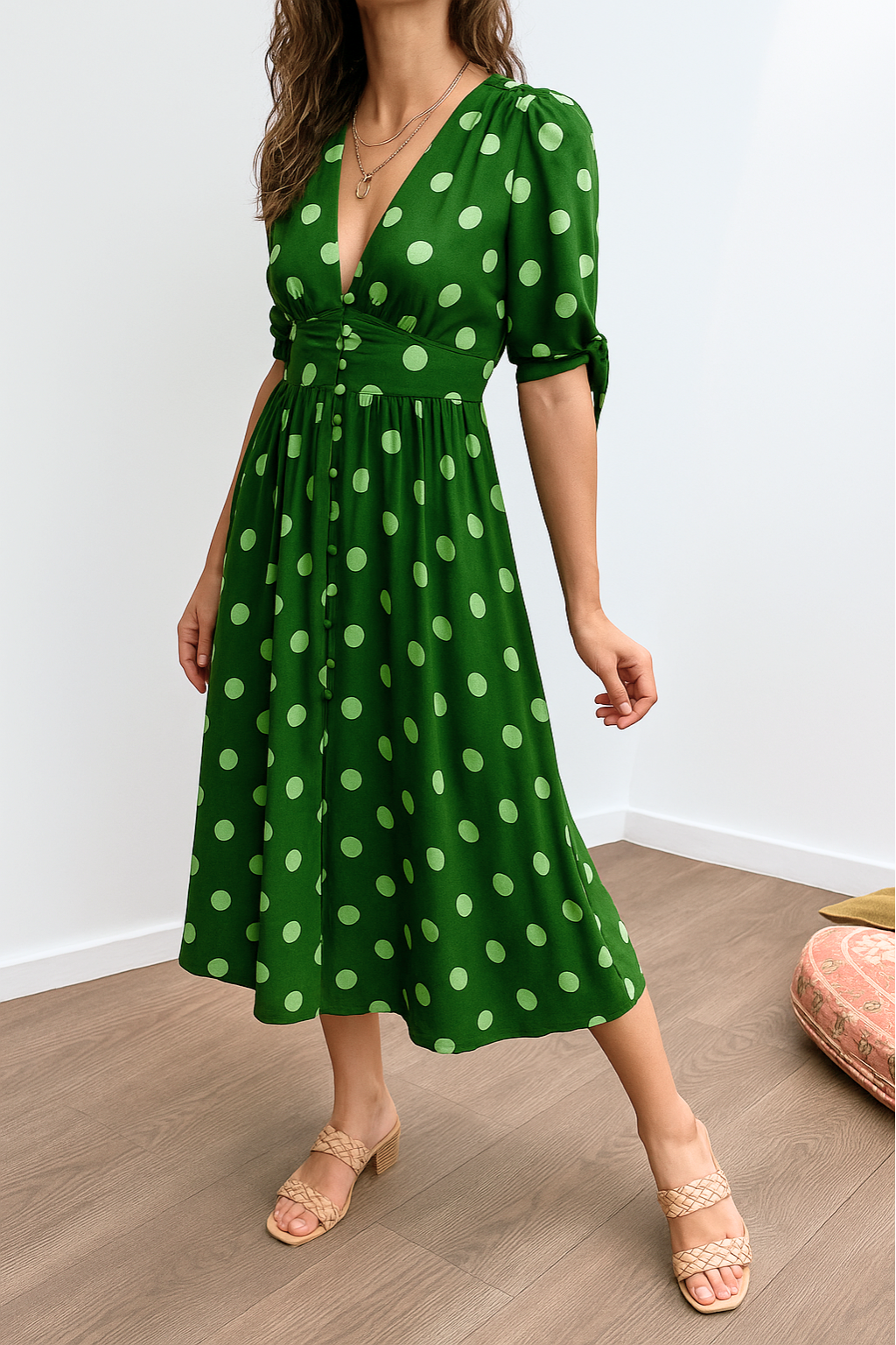 Brigitte™ | Elegante stippen jurk met V-hals