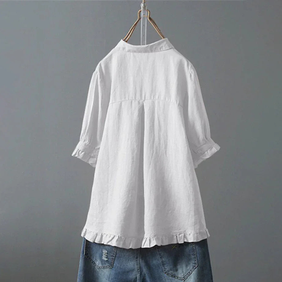Dinie™ | Elegante Katoenen Blouse Met Korte Mouwen