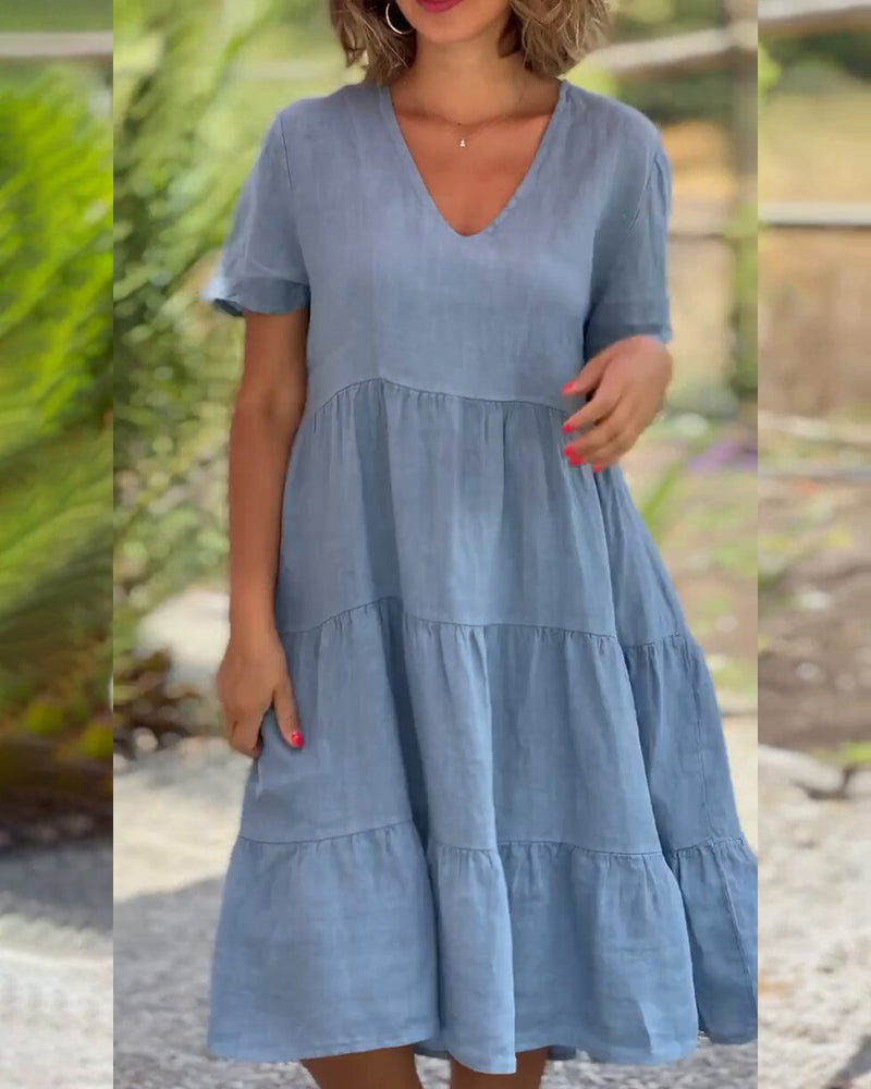 Nathalie™ | Effen jurk met V-hals