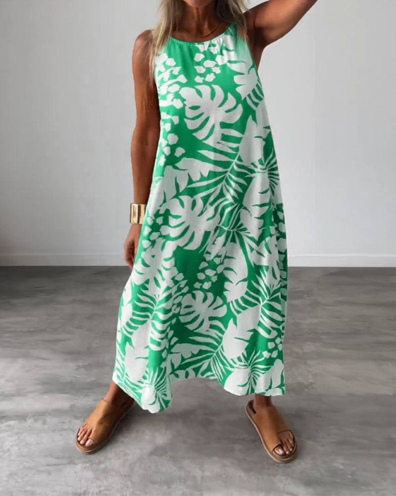 Anneleen™ | Elegante mouwloze jurk met bladprint