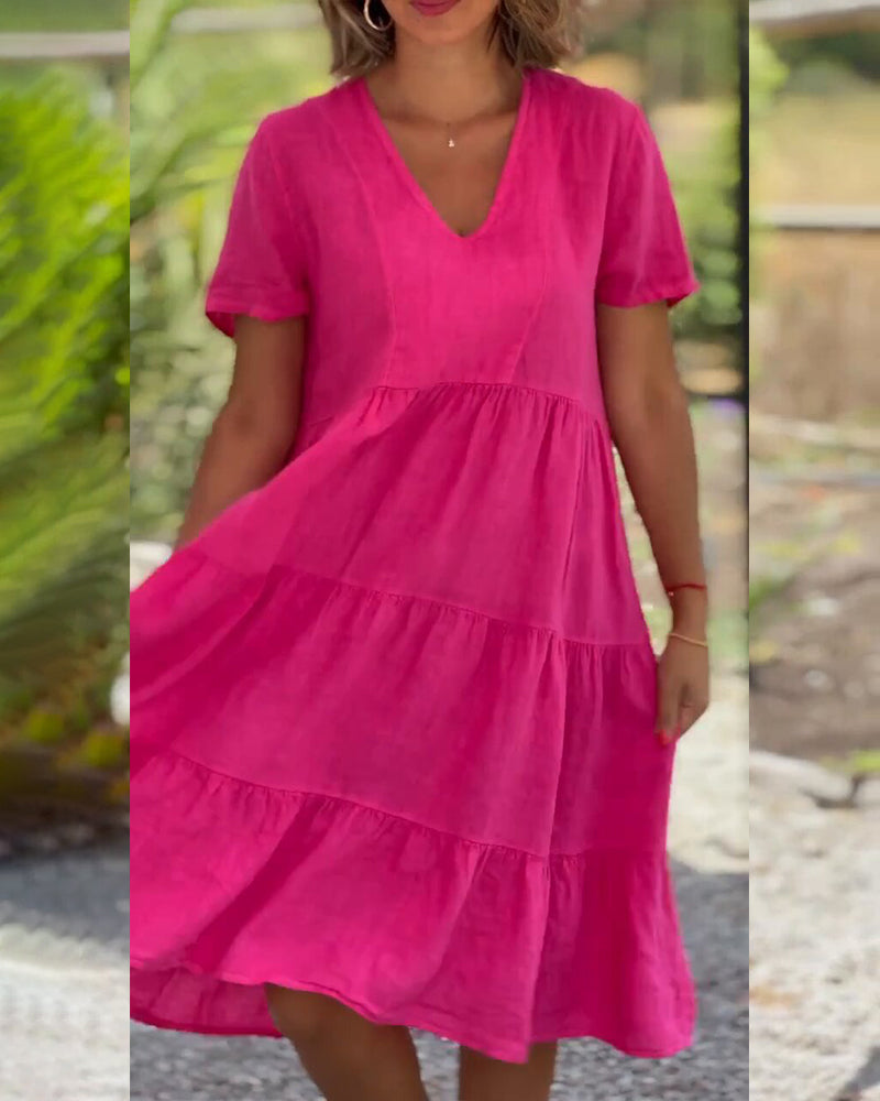 Nathalie™ | Effen jurk met V-hals