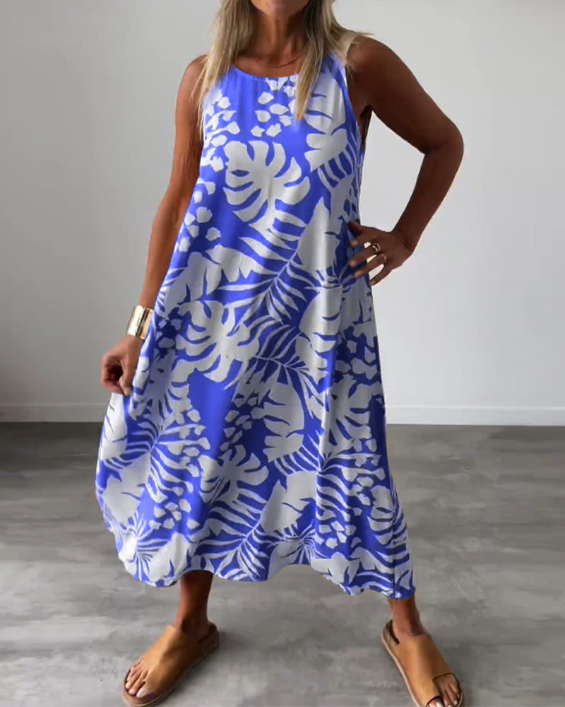 Anneleen™ | Elegante mouwloze jurk met bladprint