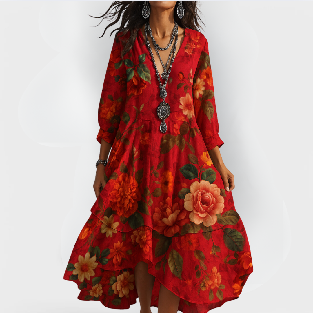 Martine™ - Vintage Boho V-hals Jurk