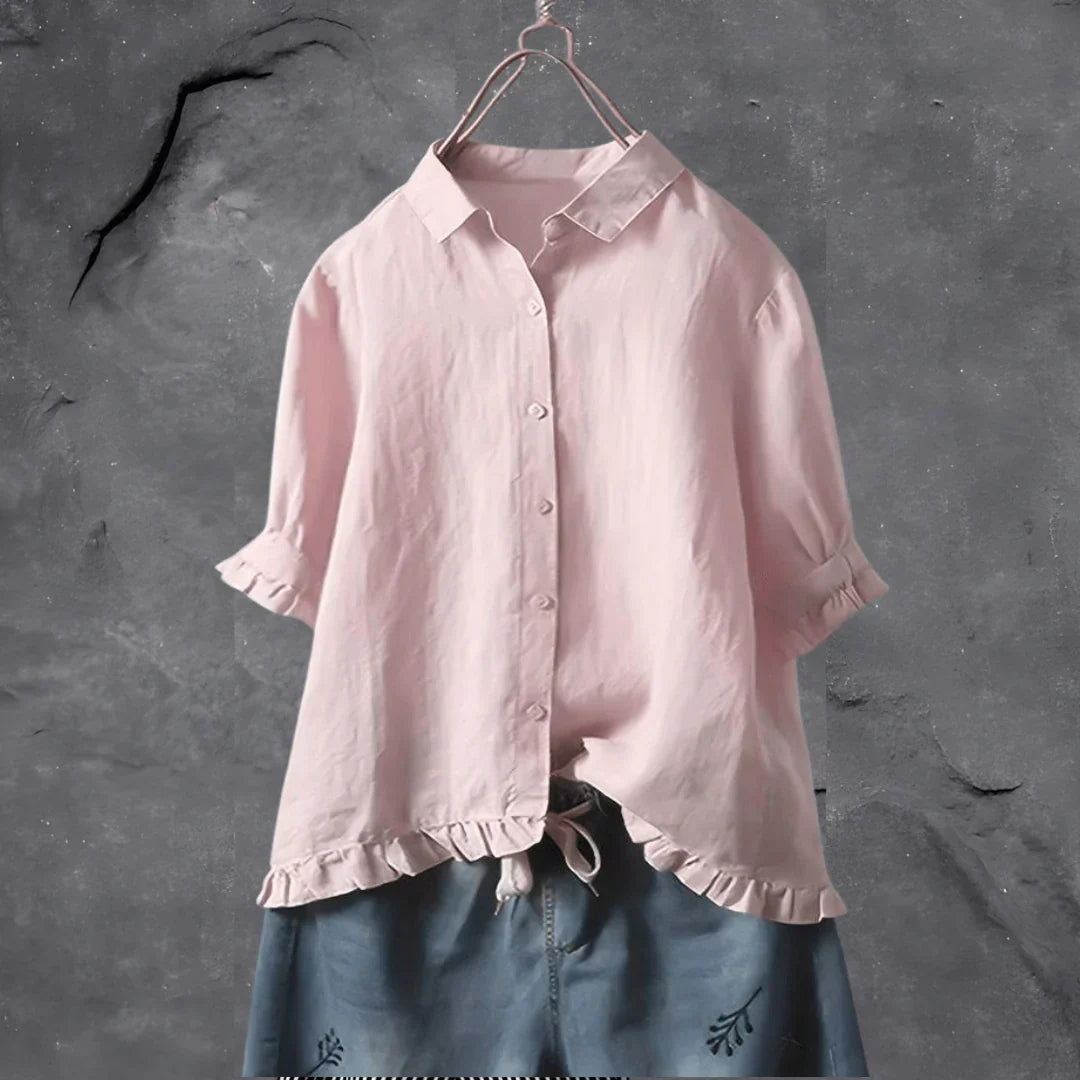 Dinie™ | Elegante Katoenen Blouse Met Korte Mouwen