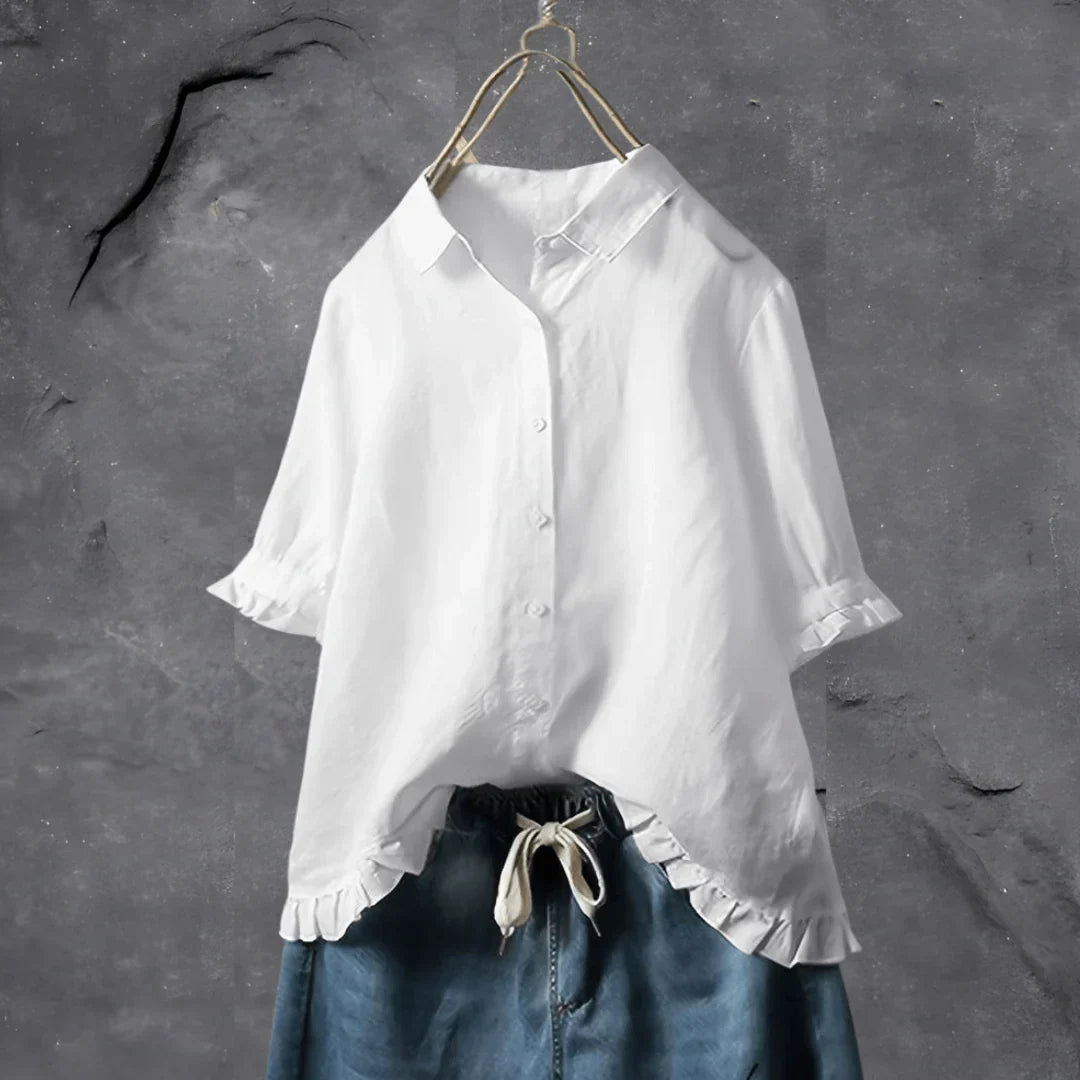 Dinie™ | Elegante Katoenen Blouse Met Korte Mouwen