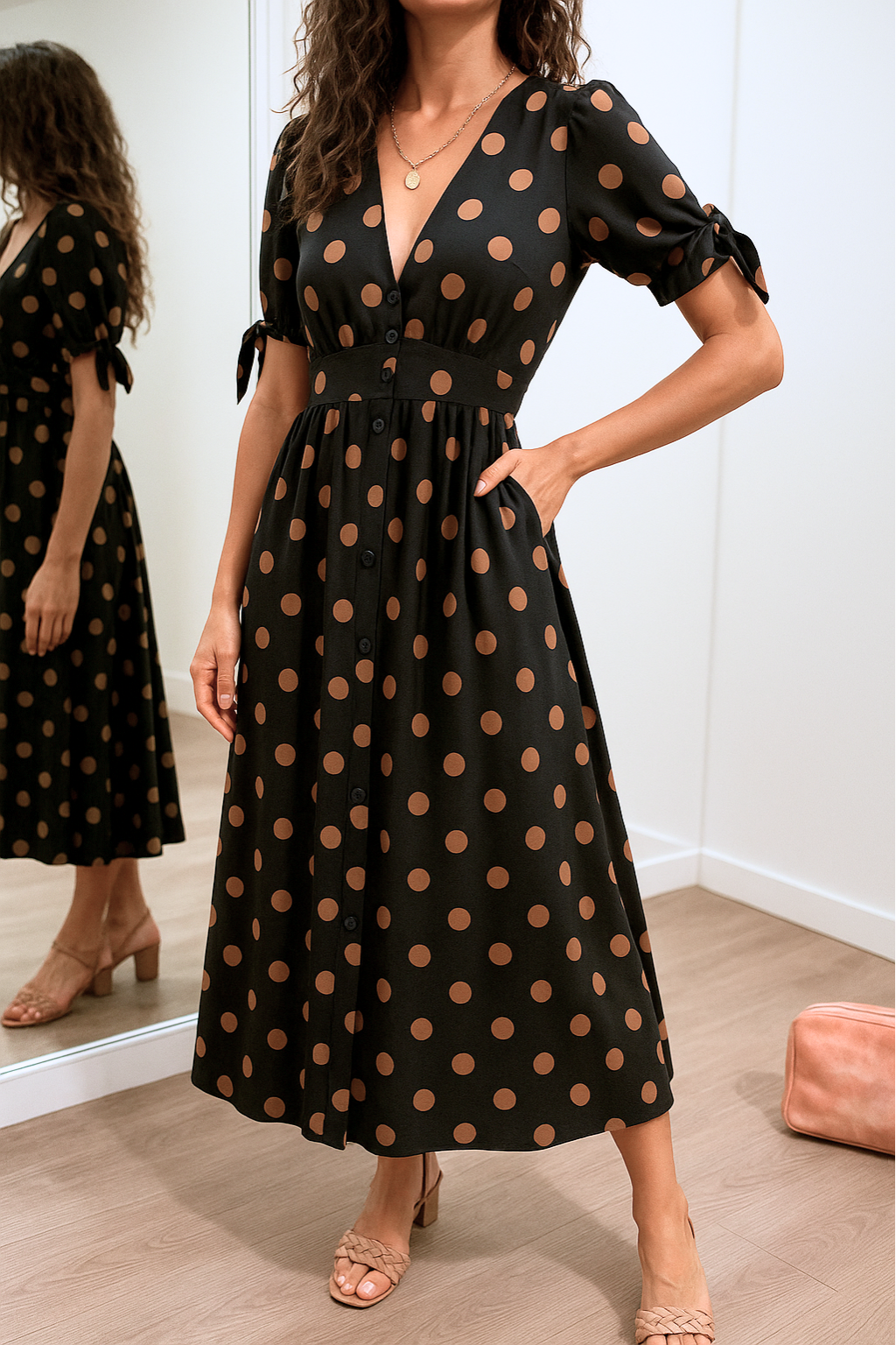 Brigitte™ | Elegante stippen jurk met V-hals