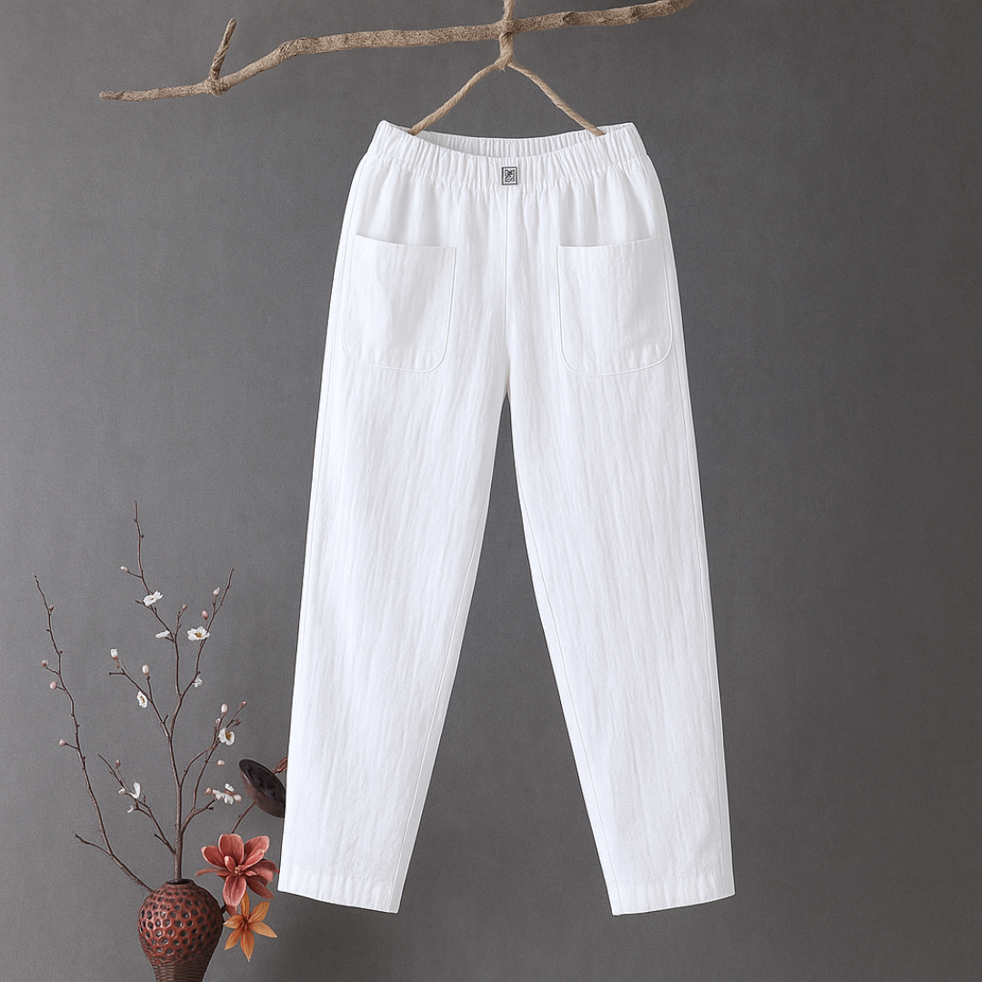 Erika™ | Casual broek van katoen en linnen met elastiek in de taille