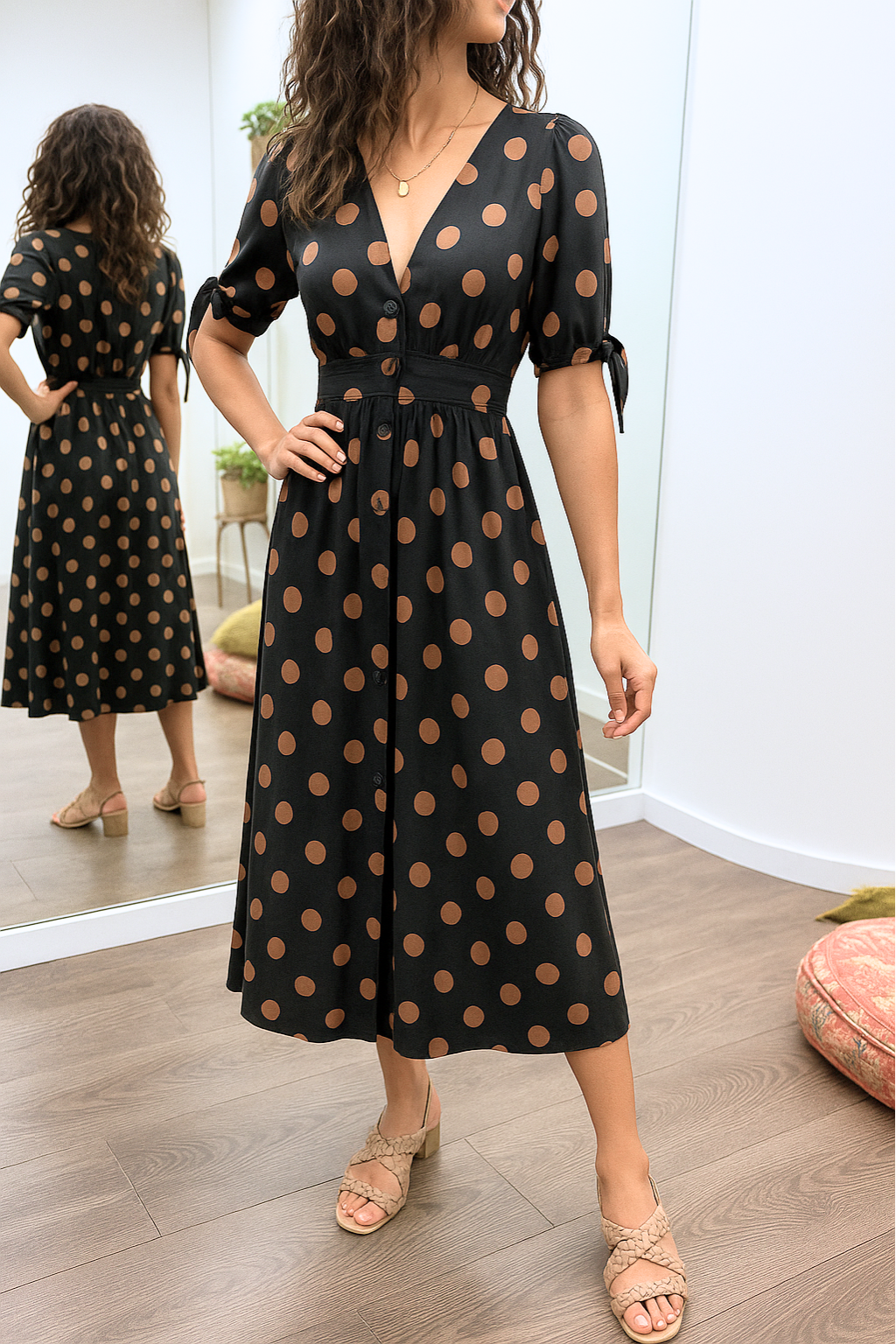 Brigitte™ | Elegante stippen jurk met V-hals
