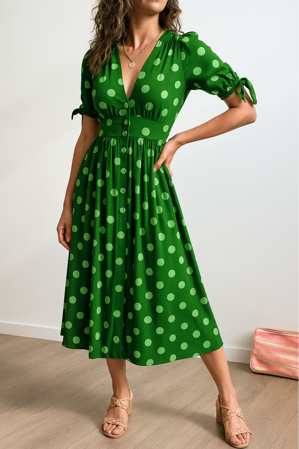 Brigitte™ | Elegante stippen jurk met V-hals