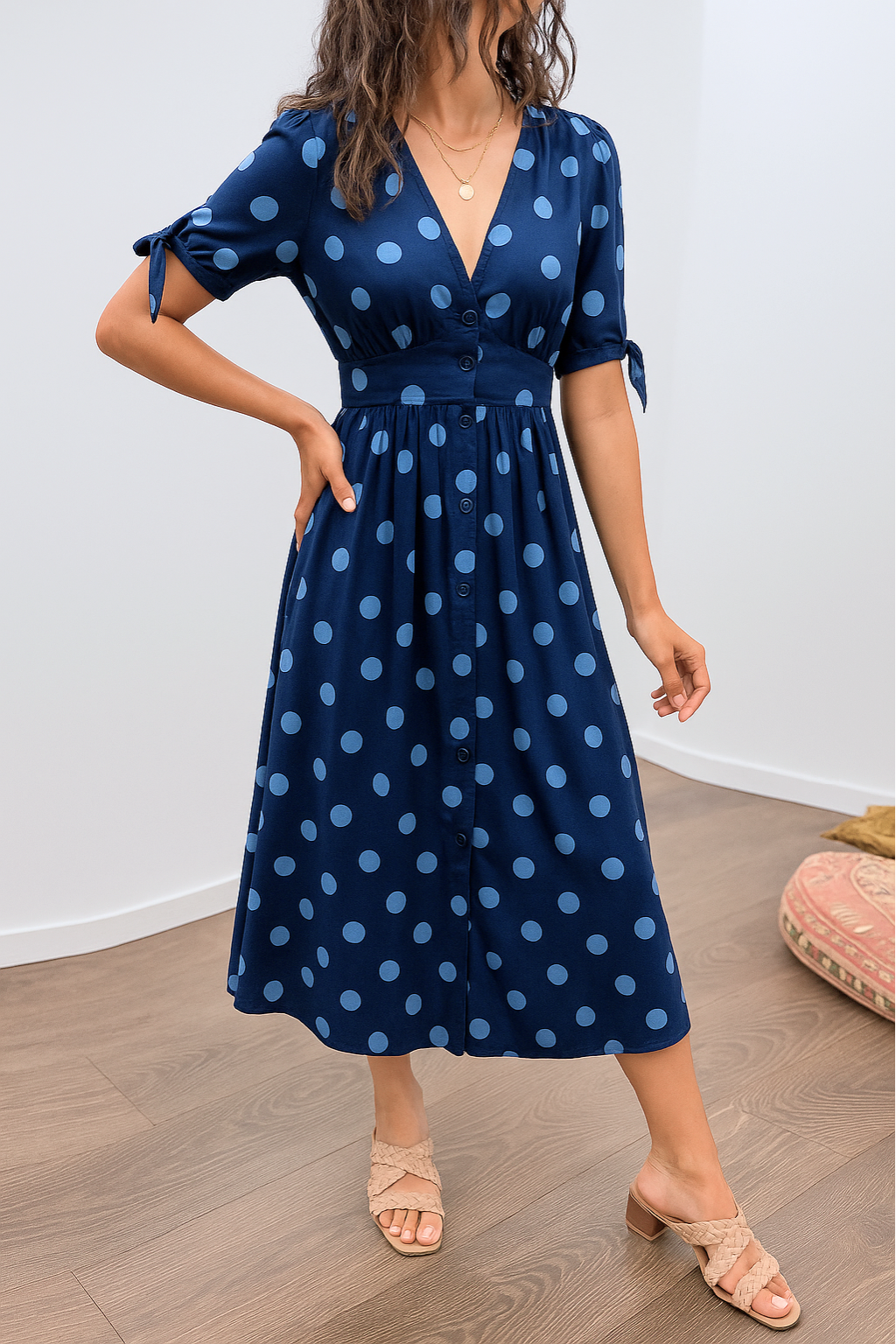 Brigitte™ | Elegante stippen jurk met V-hals