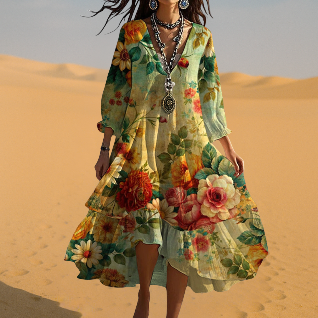 Martine™ - Vintage Boho V-hals Jurk