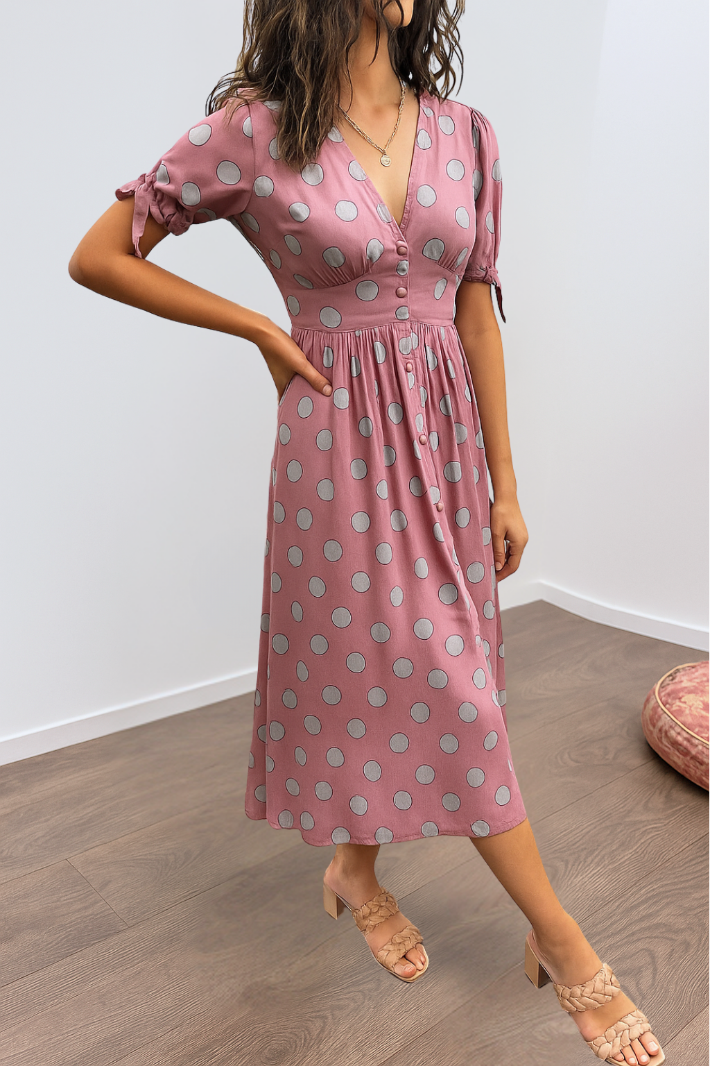 Brigitte™ | Elegante stippen jurk met V-hals