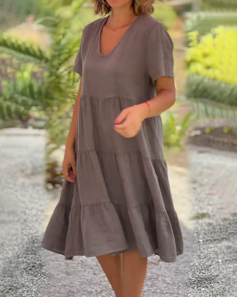 Nathalie™ | Effen jurk met V-hals