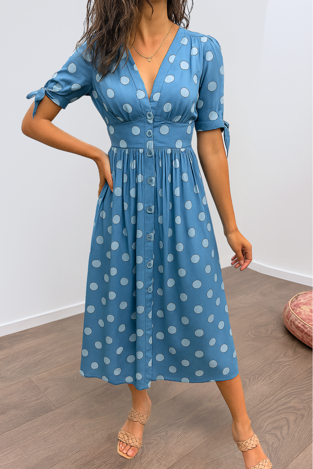 Brigitte™ | Elegante stippen jurk met V-hals
