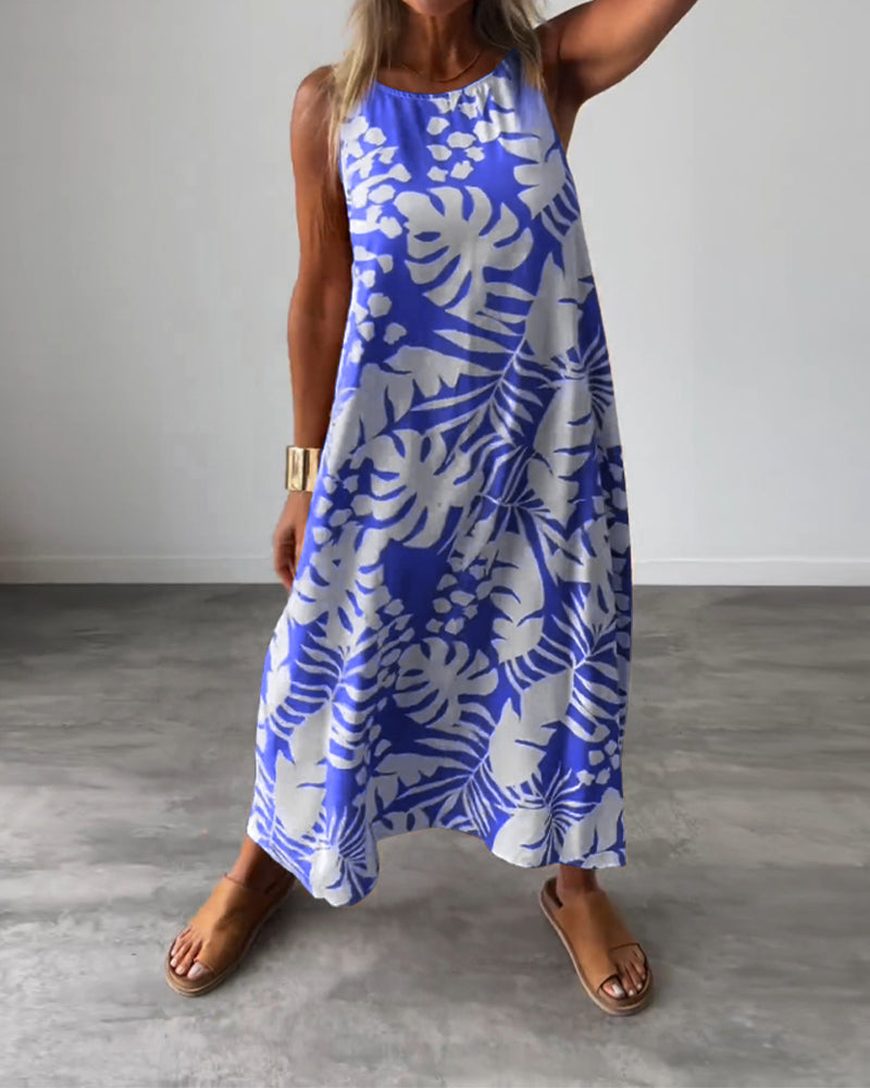 Anneleen™ | Elegante mouwloze jurk met bladprint