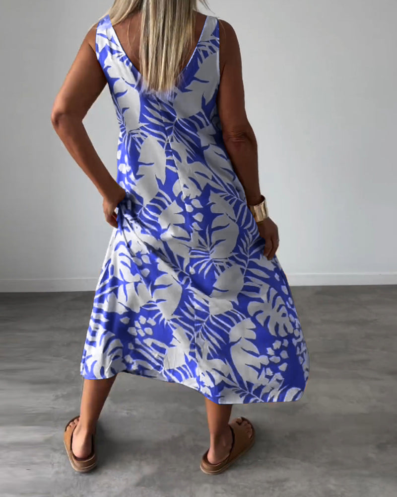 Anneleen™ | Elegante mouwloze jurk met bladprint