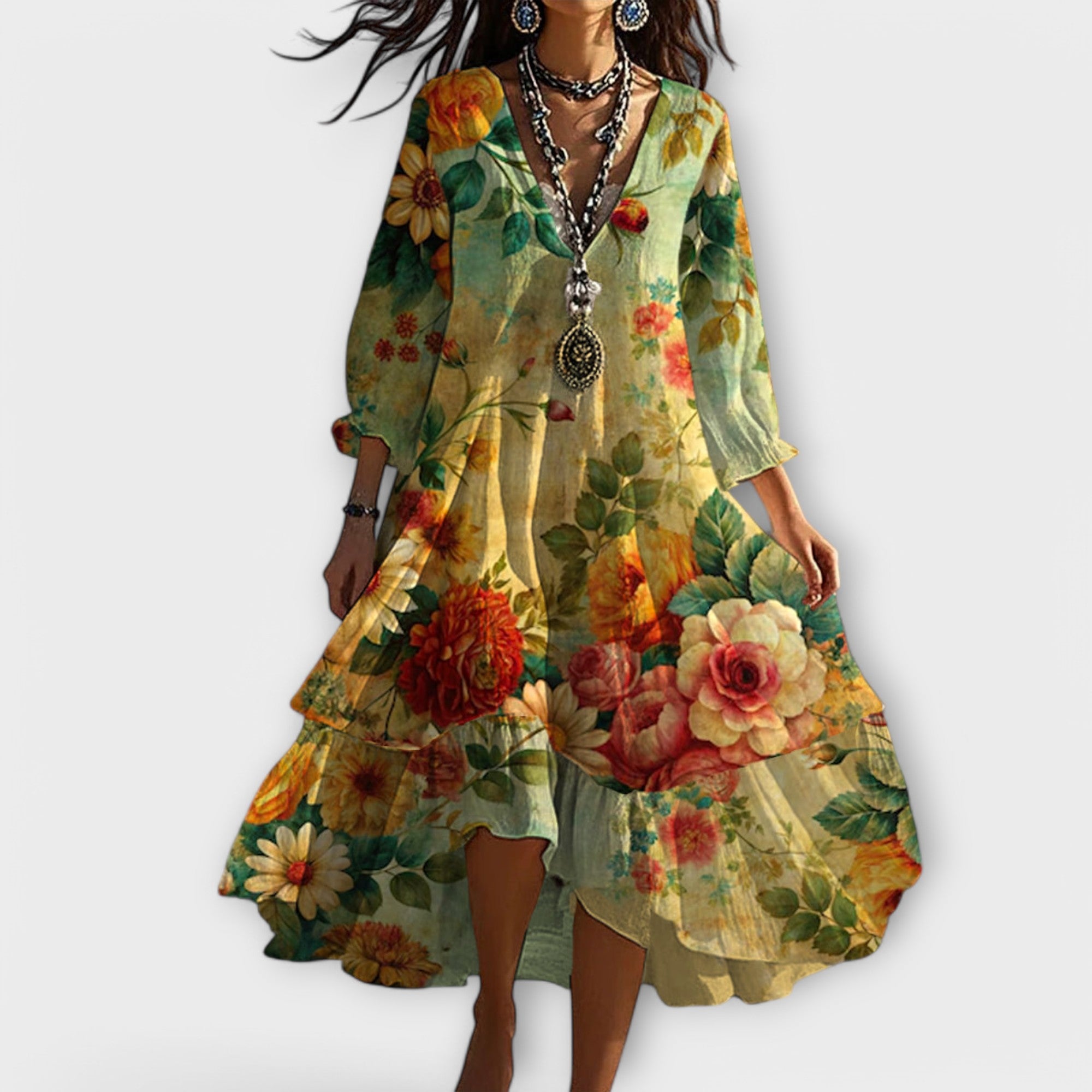 Martine™ - Vintage Boho V-hals Jurk